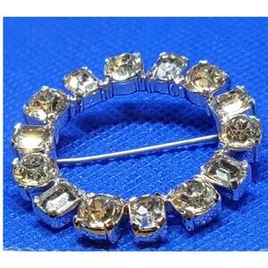 Circular Clear Rhinestone/Silver Brooch With Round And Square Stones By Jomaz